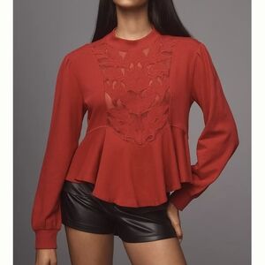 Elegant Red Lace Detail Women's Top
